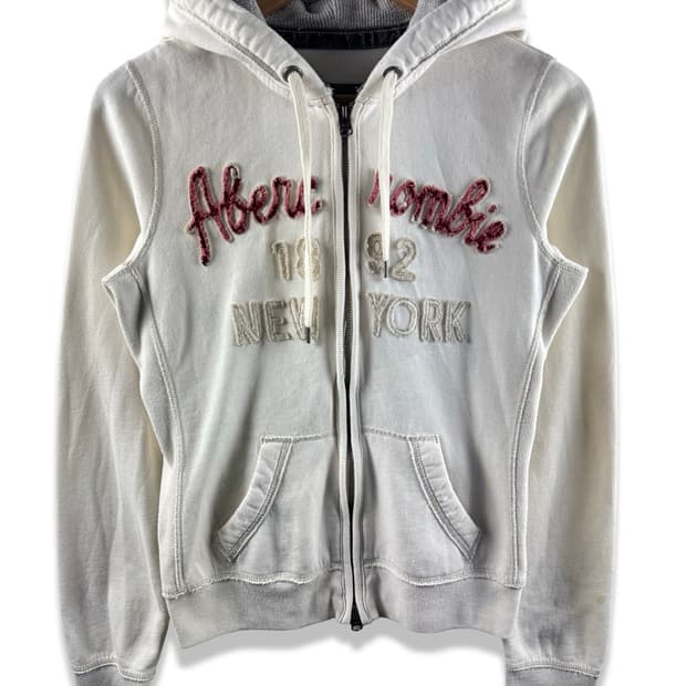 아베크롬비 아이보리 로고 후드집업2202
