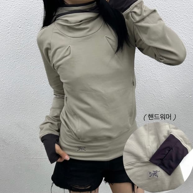 아크테릭스 핸드워머 퍼플배색 그레이 후드
