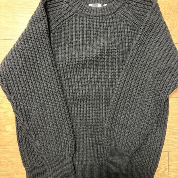 유니클로 라이트웨이트 로우 게이지 립 크루넥 스웨터 니트 블랙 XL