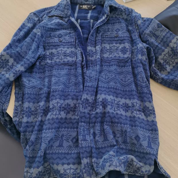 RRL 페어아일 네이비 더블페이스 워크셔츠 M