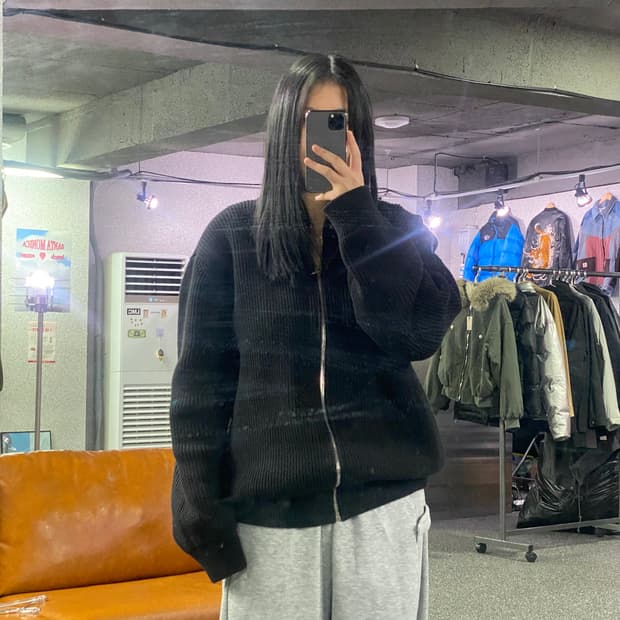 빈티지 풀집 블랙 하찌 니트 집업  B3926