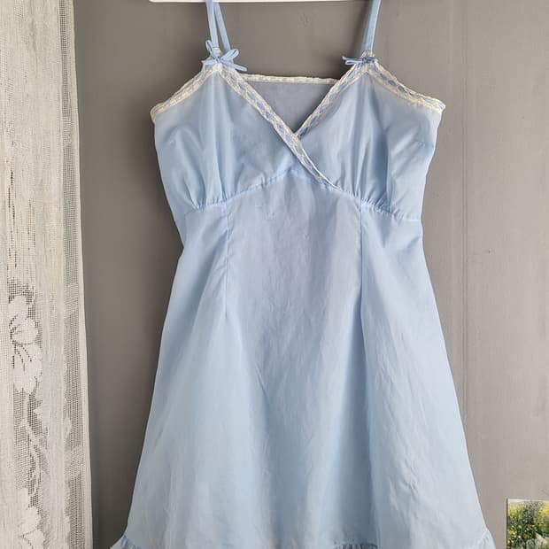 빈티지 베이비 블루 슬립 원피스