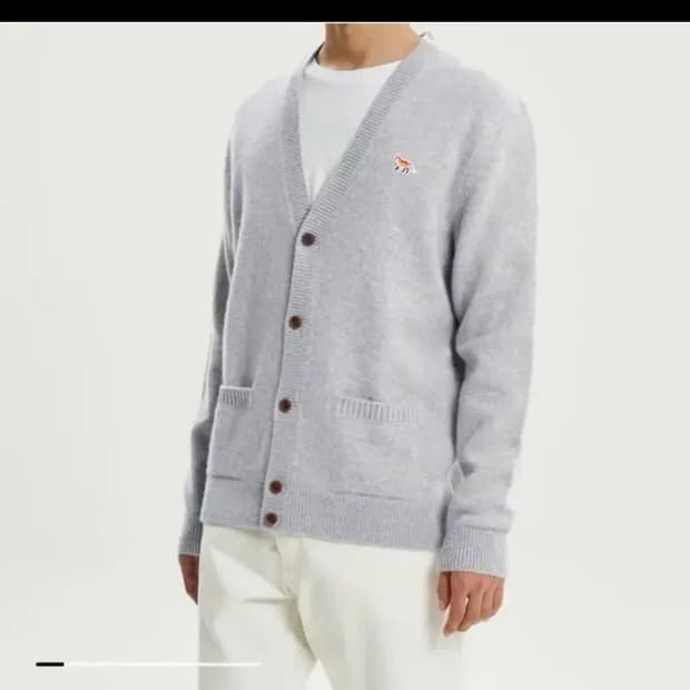 (교신받아요) 메종키츠네 브이넥 폭스헤드 그레이 가디건 L 