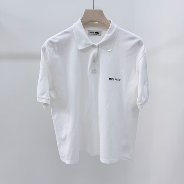 [A급/2XL] 미우미우 코튼 피게 폴로 반팔 카라티 화이트