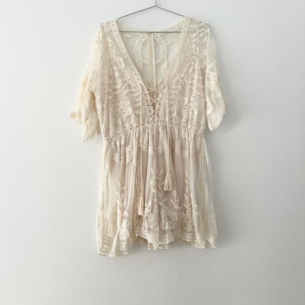 Palm sheer zip suit ops / ivory