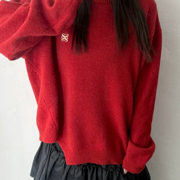 Satur 새터 딥레드컬러 울 캐시미어 언발란스 니트 