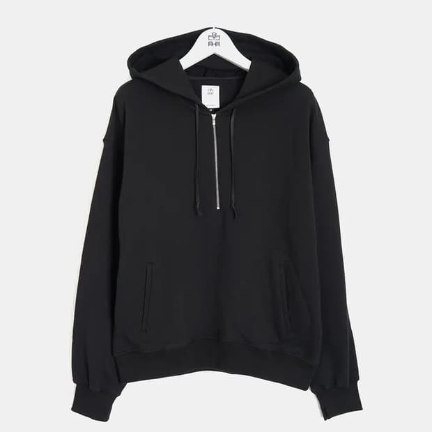 (2) 폴리테루 하프집업 스웻후드 블랙