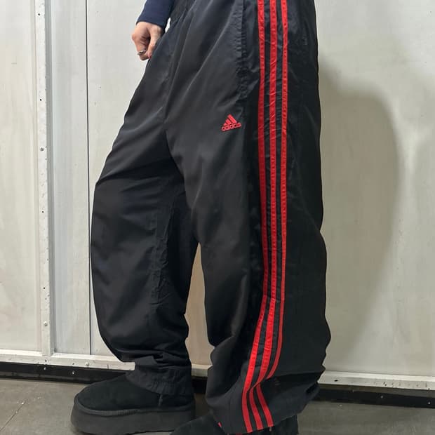 90s ADIDAS 레드&블랙 나일론 트랙팬즈