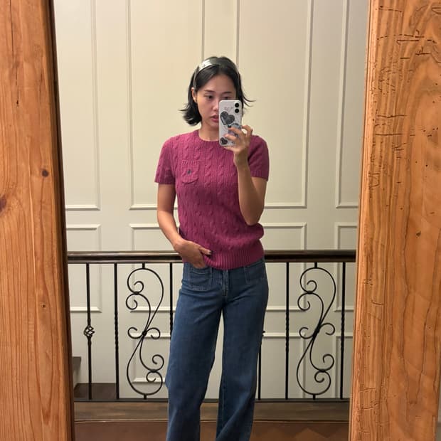 폴로 반팔 포켓 니트