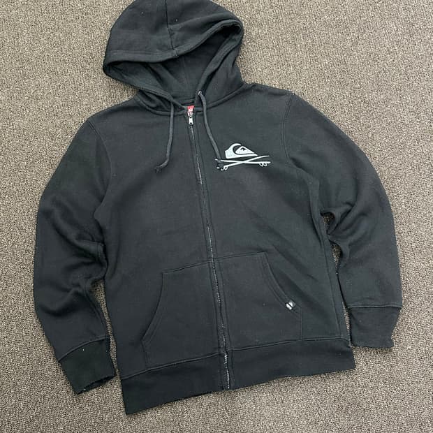 OS)QuikSilver 빈티지 블랙 플리스 후드집업