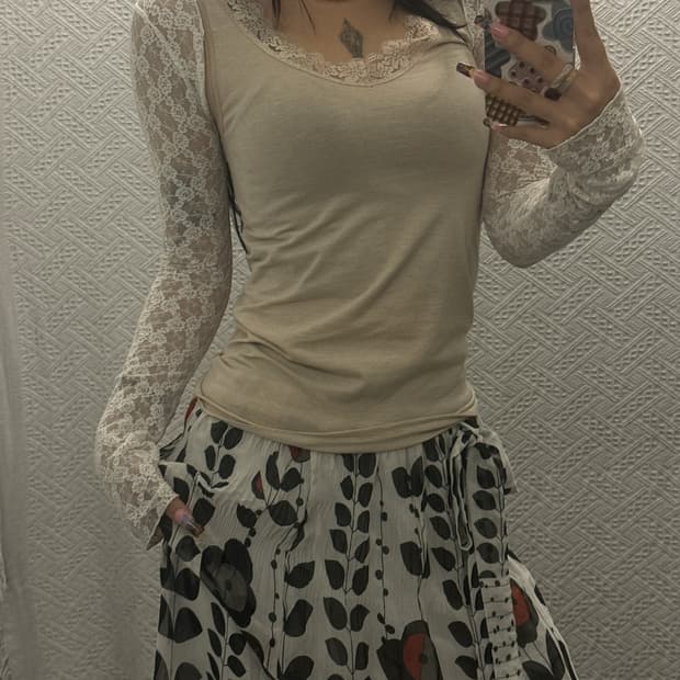 빈티지 재팬 란제리 레이스코어 여리핏 슬리브리스 나시 K0609