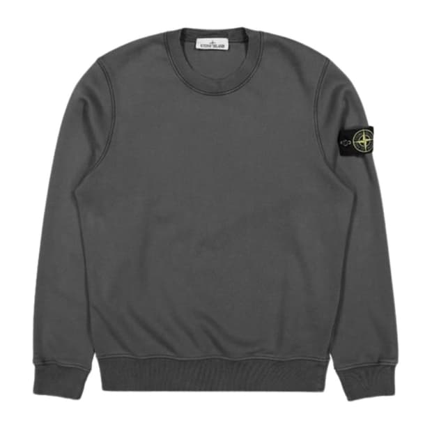 스톤 아일랜드 6100044 오가닉 코튼 플리스  립드 디테일 크루넥 스