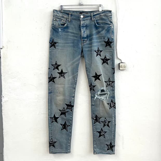 아미리 반다나 스타 패치 데님 팬츠