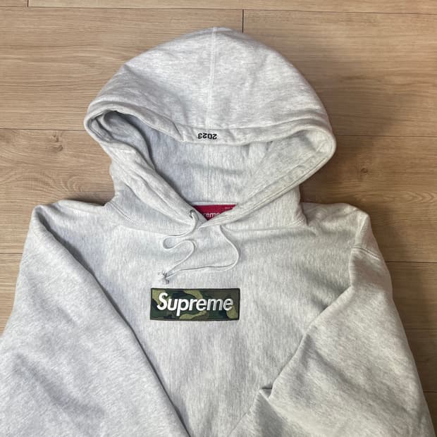 슈프림 박스로고 그레이 카모 후드 L