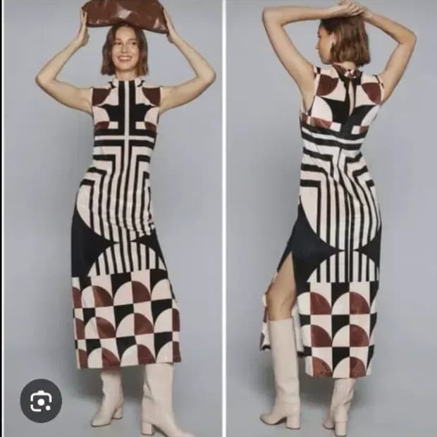 Anthropologie기하학 패턴 롱 슬리브리스 원피스