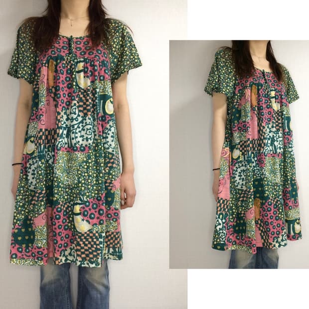 츠모리 치사토 그린 에스닉 플로럴 원피스