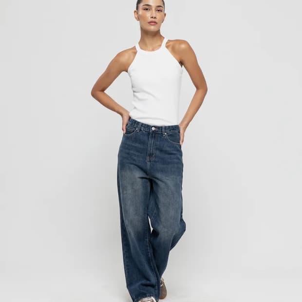 챔브로스 우먼즈 세미 와이드 워싱 데님팬츠[딥블루]