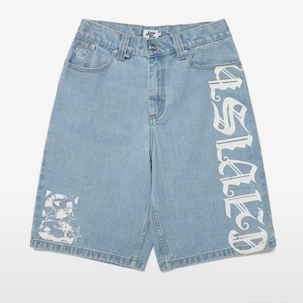 OVERSIZE PRINTED DENIM SHORTS BLUE (L)
