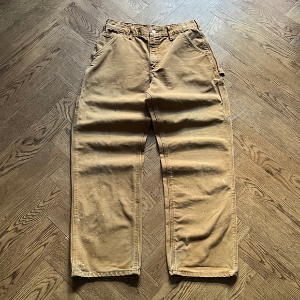 [32]칼하트 USA 덩가리핏 빈티지 페인팅 브라운 싱글니 워크 팬츠