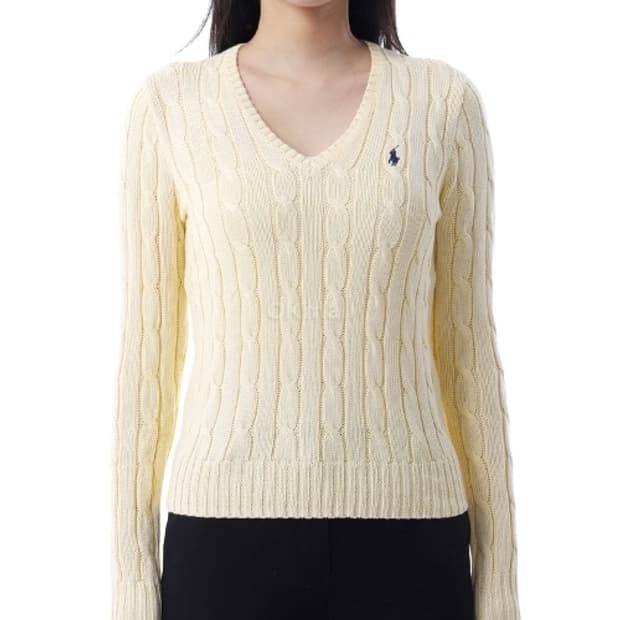 폴로 포니로고 자수 피마코튼 브이넥 니트