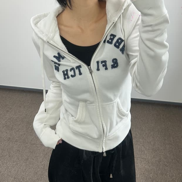 Abercrombie 아베크롬비 네이비 스펠아웃 화이트 후드집업