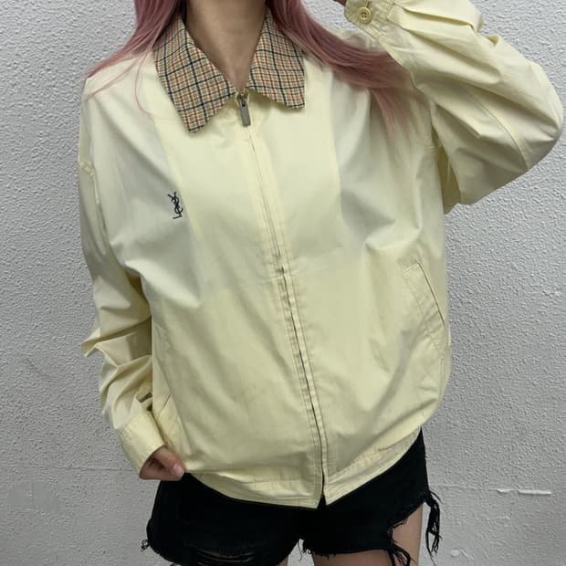 입생로랑 체크 카라 아이보리 자켓