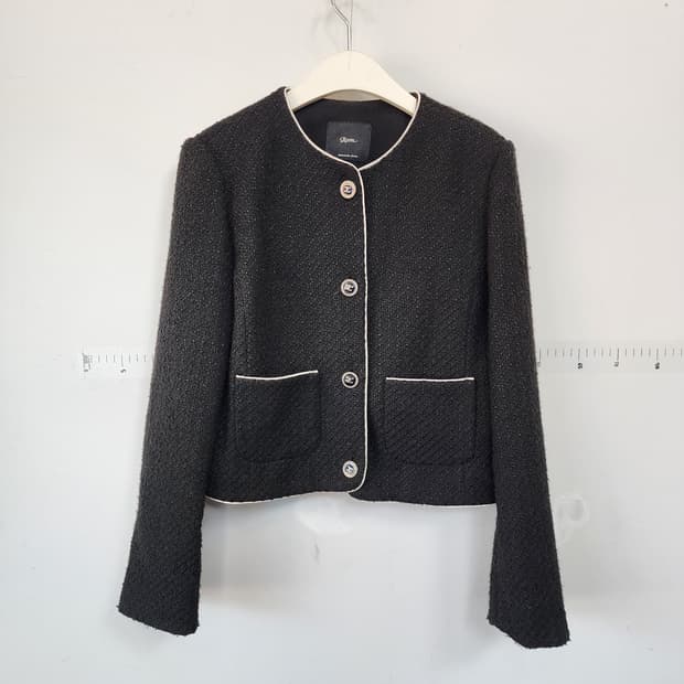 로엠 블랙 트위드 노카라 자켓