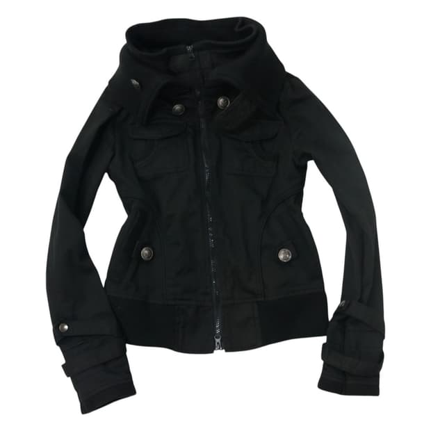 크림 크로마 빈티지 밀리터리 넥 니트 배색 본딩 자켓