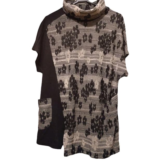 빈티지 플라워 포켓 하이넥 니트 튜닉