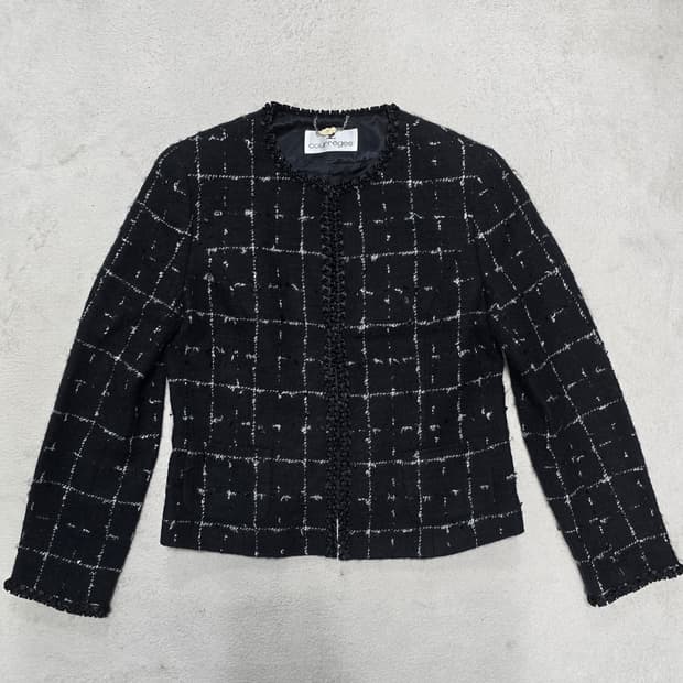꾸레쥬 블랙 트위드 체크 울 자켓 42