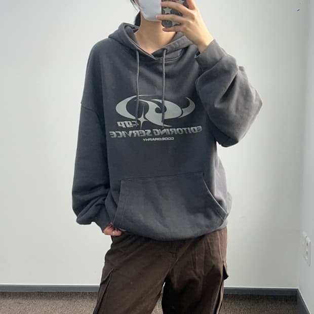 Code graphy 코드그라피 로고 프린팅 차콜 후드티 