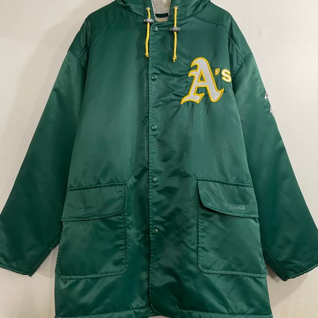90s 스타터 MLB 오클랜드 애슬레틱스 사틴 코트 자켓 그린