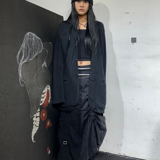 아르마니 엠포리오 블랙 롱 가디건 자켓 L