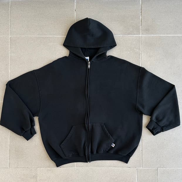 90s 빈티지 러셀 후드집업 블랙 XL