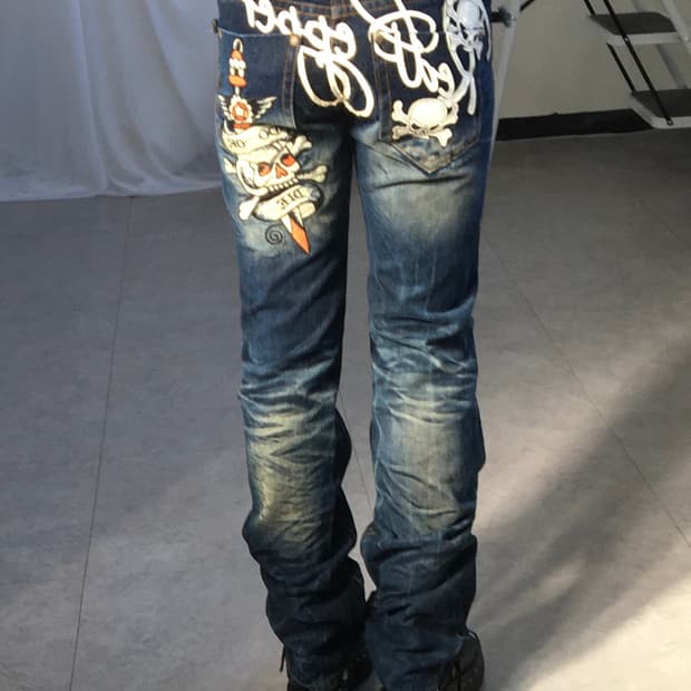 Ed hardy x red pepper patch point denim 