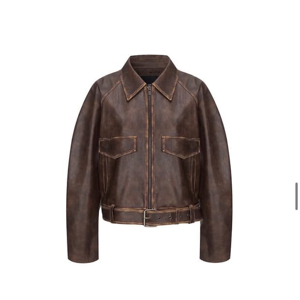 레이브) 빈티지 워싱 레더 자켓 브라운