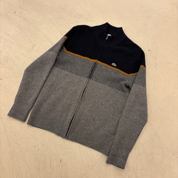 라코스테 배색 스몰로고 니트 집업