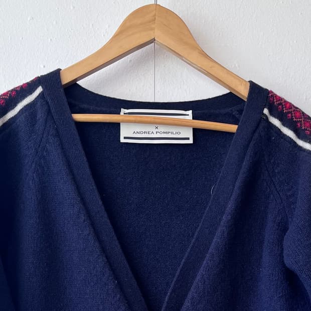 오니츠카타이거 & 안드레아 폼필리오 여성 네이비울혼방가디건