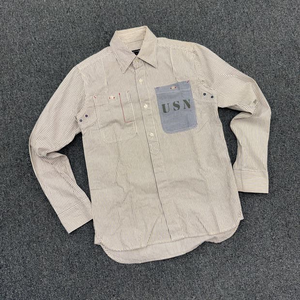 M)JUNGLE STORM 빈티지 패치워크 스트라이프 셔츠