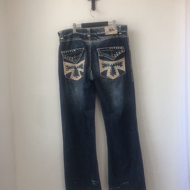 Back pocket point denim pants