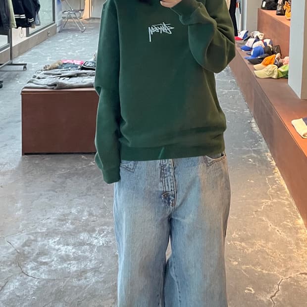 스투시 딥그린 센터스탁 맨투맨 H909