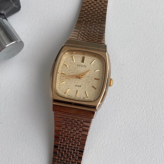 Seiko 세이코 알바 AlBA ESTATE 샴페인 골드 스퀘어 쿼츠