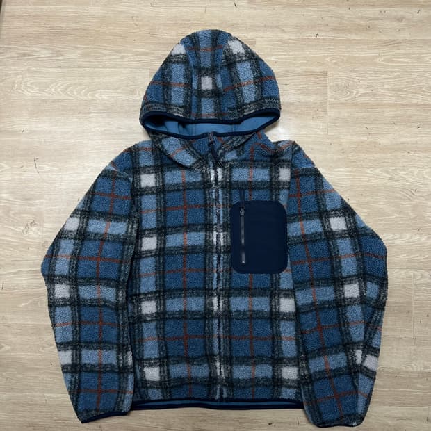 유니클로 x JW앤더슨 체크 뽀글이 후리스 후드자켓 [블루] L/100