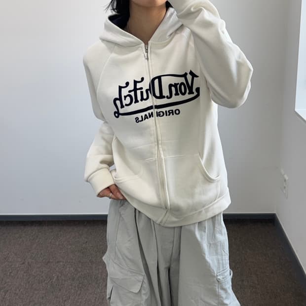 VonDutch 본더치 네이비 로고 아이보리 후드집업 