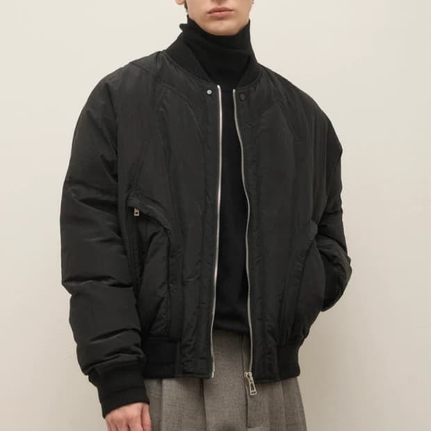 [거의 새것] 시스템옴므 크링클 구스다운 블루종 점퍼 자켓 100