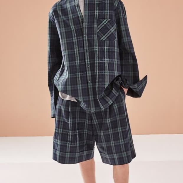 [L] 노앙 17ss 와이드 커프스 타탄 체크 셔츠 그린