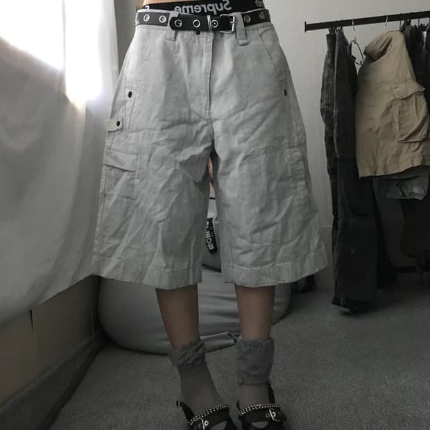 그레이 데님 버뮤다 팬츠