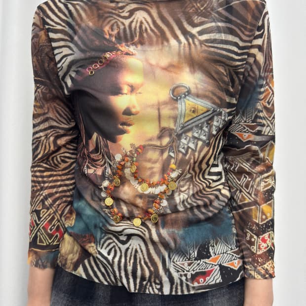 hazard eouture printing mesh top