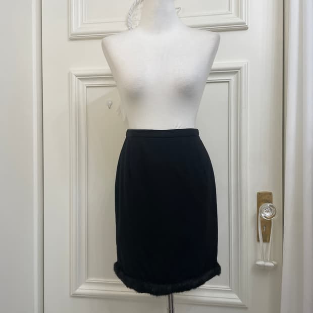 black wool under fur point midi skirt(si