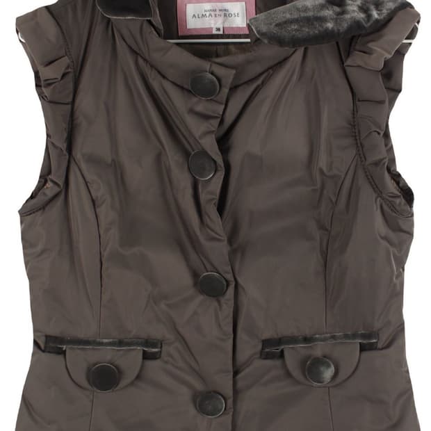 하나에모리 Hanae Mori 브라운 프릴 패딩 베스트